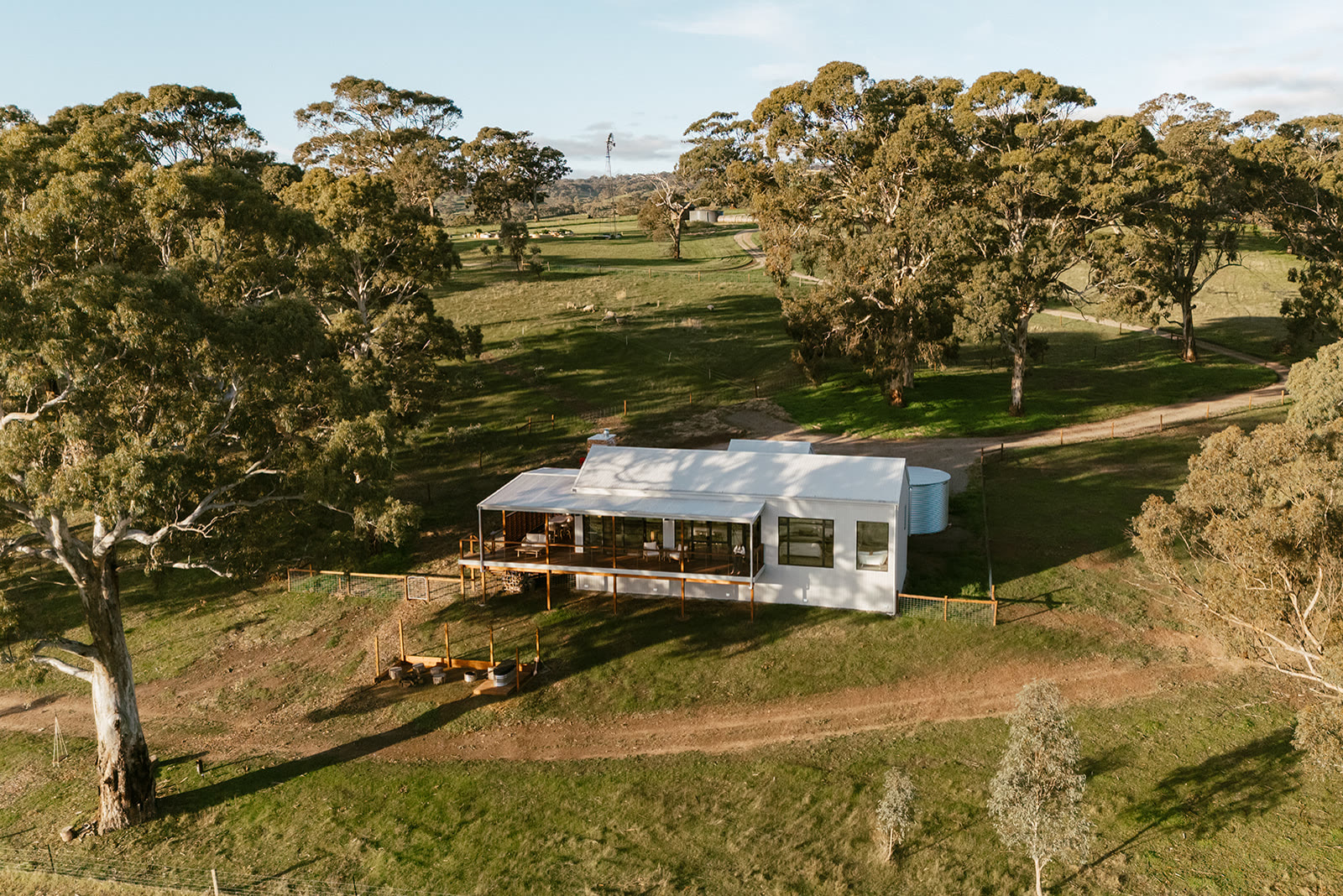 Aerial view of a Monapilla Escape villa among the gum trees